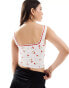 Фото #4 товара ASOS DESIGN broderie bust cup corset vest top with contrast lace up detail in cherry print