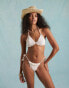 Фото #1 товара Miss Selfridge crochet tie side bikini bottom with faux shells in cream