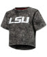 Women's Black Distressed LSU Tigers Vintage-Like Wash Milky Silk Cropped T-shirt