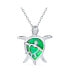 ფოტო #1 პროდუქტის Nautical Beach Vacation Gemstone Created Opal Inlay Green Heart Mother Mom Baby Sea Turtle Pendant Necklace Sterling Silver October Birthstone