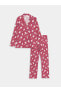 Gömlek Yaka Baskılı Uzun Kollu Kadın Pijama Takımı