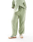 Vila Curve linen touch tie waist wide leg trousers co-ord in green