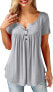 Фото #17 товара Amoretu Women's V-Neck Button Down Blouse, Solid Tunic Long Sleeve / Short Sleeve Tops