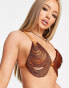 ASOS DESIGN bikini top with fringe detail in rust