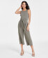 Фото #1 товара Women's Sleeveless Crewneck Tie-Waist Jumpsuit, Regular & Petite, Created for Macy's