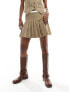 Reclaimed Vintage boxer waistband pleated tailored skirt mini skirt in brown pinstripe