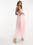 Фото #7 товара ASOS DESIGN pintuck bust strappy midi dress with lace insert and button front in pale pink