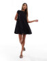 ASOS DESIGN textured mini smock dress with leopard bow back in black Черный, XS - EU 32-34 - фото #1