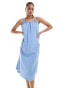 Фото #3 товара Vero Moda Tall cotton ruched neck maxi dress in blue stripe