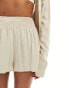 Фото #3 товара Missyempire linen look shirred waist shorts co-ord in beige