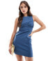 ASOS DESIGN bengaline ruched bust and side mini dress in denim blue Синий, 32 - фото #1