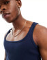 ASOS DESIGN muscle fit rib vest with square neck in navy