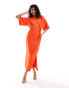 ASOS DESIGN angel sleeve drape waist tab detail midi dress in bright orange