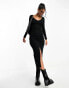 Фото #8 товара ASOS DESIGN v neck long sleeve ribbed midi dress with front split detail in black