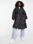 Urban Bliss belted wrap puffer coat in black