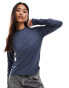 Фото #1 товара Pieces lettuce hem long sleeve top in ombre blue