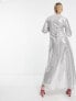 Фото #2 товара Вечернее платье для беременных Flounce London Maternity – Макси-платье с длинным рукавом в блестящем металлическом серебре.
