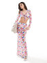 Vero Moda beach mesh maxi skirt co-ord in blurred watercolour print Dutch Canal AOP Asta, XL - фото #1