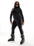 Threadbare Plus Ski base layer top and leggings set in black with contrast leopard print