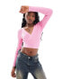 Фото #1 товара ONLY ribbed long sleeve crop top with cross front detail in light pink