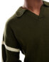 ASOS DESIGN relaxed knitted polo jumper with contrast panels in khaki