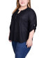 Plus Size 3/4 Sleeve Roll Tab Y Neck Top