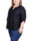 Фото #3 товара Plus Size 3/4 Sleeve Roll Tab Y Neck Top