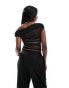 Фото #8 товара ASOS DESIGN draped one shoulder mesh top in black and stone