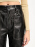 Only Tall high waisted wide leg faux leather contrast stitch trousers in black