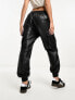 River Island utility faux leather cargo trouser in black