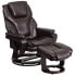 Фото #5 товара Contemporary Brown Leather Recliner And Ottoman With Swiveling Mahogany Wood Base