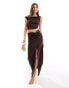 4th & Reckless twist detail thigh split maxi skirt co-ord in brown Коричневый, 46 - фото #1