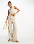 Фото #2 товара Miss Selfridge co-ord tailored wide leg trouser in taupe pinstripe