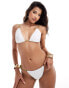 Miss Selfridge contrast strap tie side bikini bottom with beads in cream