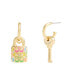 Faux Stone Signature Rainbow Quilted Lock Key Charm Huggies