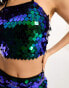 Фото #3 товара Collective the Label Petite exclusive disc sequin crop top in cobalt mix