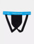 Calvin Klein cotton stretch jock straps 3 pack in black with coloured waistband Черный, XL - W40-43 - фото #3