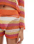 Mango crochet stripe co-ord shorts in red Красный, L - EU 40 - фото #4