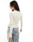 Фото #2 товара Vero Moda ribbed long sleeve top in cream with tan contrast tipping