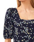 Фото #3 товара Women's Floral Square-Neck Puff-Sleeve Knit Top