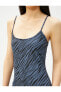 Kadın Giyim Zebra Desenli Mini Elbise Askılı U Yaka 3SAK80008EK Mavi Desenli Mavi Desenli