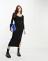 French Connection side split jersey midi dress in black