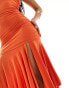 Kaiia slinky bandeau ruched dropped waist hanky hem maxi dress in orange