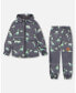 ფოტო #1 პროდუქტის Baby Boy Two Piece Hooded Coat And Pant Mid-Season Set Grey Printed Dinosaurs - Infant