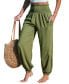 ფოტო #1 პროდუქტის Women's Green Smocked Waist Tapered Leg Casual Pants