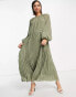 Фото #1 товара ASOS DESIGN drop waist pleated hem maxi smock dress in self stripe in khaki