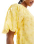 & Other Stories mini dress with short volume puff sleeves in yellow floral print