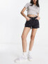 Urban Revivo high waist denim shorts with raw hem in black