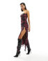 Фото #2 товара ASOS DESIGN bandeau ruffle maxi dress in dark pink abstract print