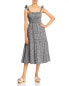 Фото #1 товара Moon River Shirred Midi Dress in Black Checkered Size L